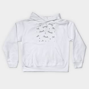 Meow text with doodle cat paw print Kids Hoodie